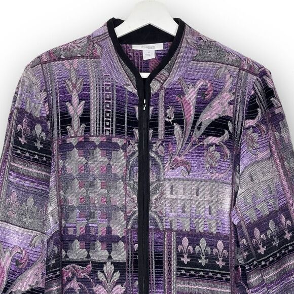 Dressbarn Embroidered Purple Tapestry Zip Up Blazer Jacket Women’s Size 1X - Picture 7 of 14
